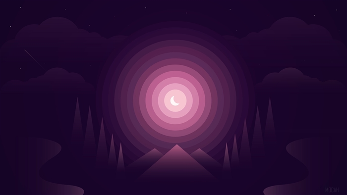 Minimalist Moonlit Landscape with Mountains and Trees 4K