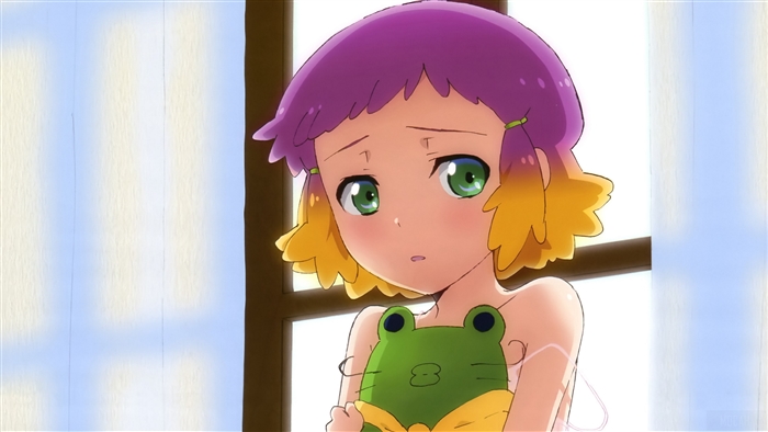 Girl from Aquarion Evol holding a frog plush