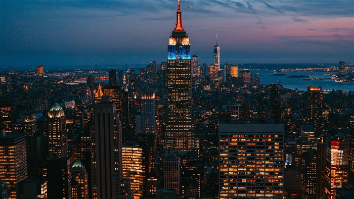 Empire State Building at night in New York City 4K