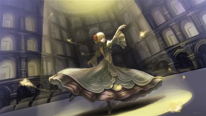 Beatrice dancing in a grand hall from Umineko 4K