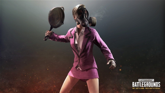 PlayerUnknown's Battlegrounds character with gas mask and frying pan 4K