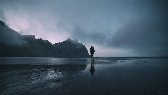 Solitary Walk by Mountain Shore at Dusk 4K