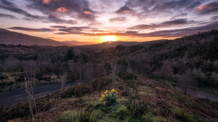 Sunrise over Trossachs National Park, Scotland 4K