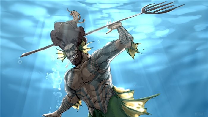 Aquaman from DC Comics holding a trident