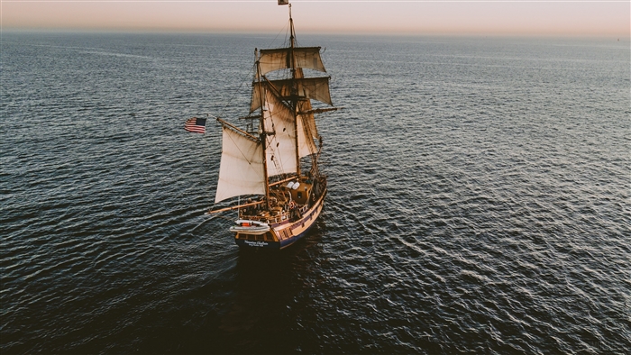 Tall ship sailing on the ocean 4K