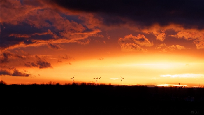 Wind turbines at sunset with dramatic clouds 4K