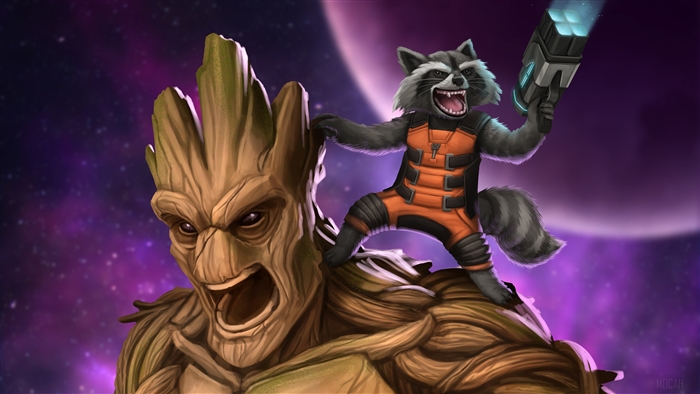 Rocket Raccoon and Groot from Guardians of the Galaxy 4K