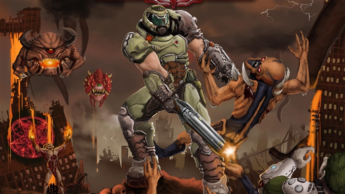 Doom Slayer fighting demons in Doom Eternal 4K
