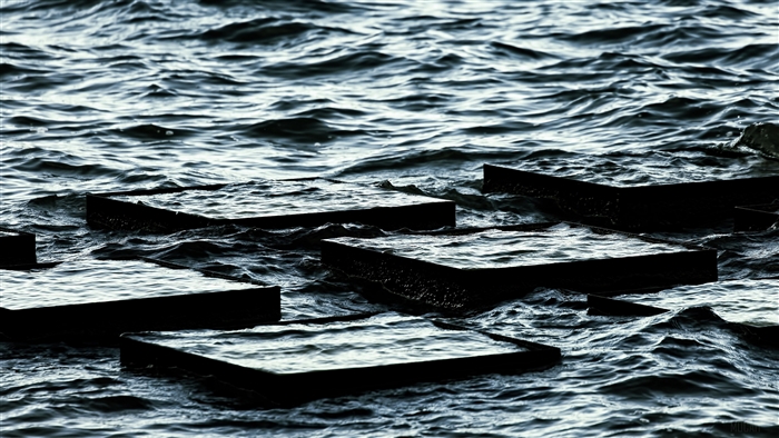 Dark Rectangular Plates in Wavy Sea 4K