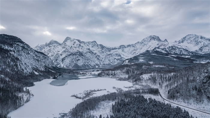 Almsee Austria Winter Snow Mountains 4K