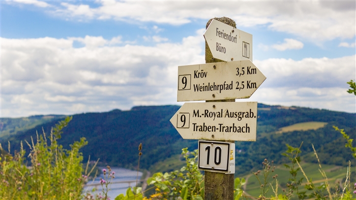 Directional signs in Germany with mountains 4K