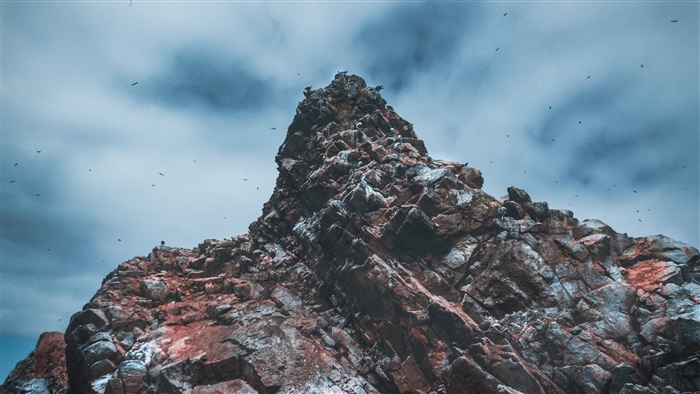 Birds on rocky cliffs at Islas Ballestas, Peru 4K