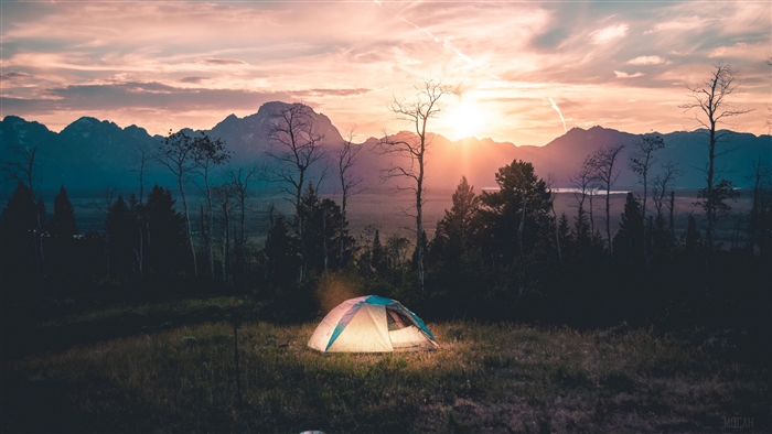 Tent in Mountains at Sunset 4K