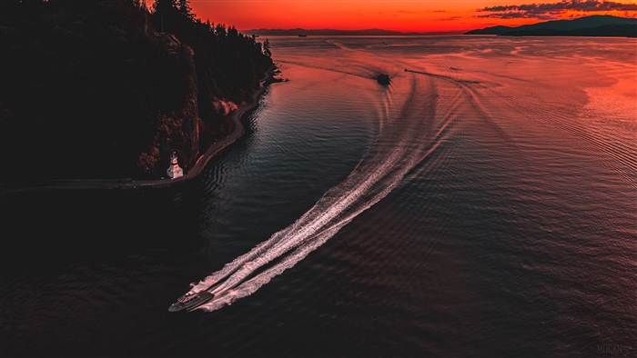 Yacht Sailing at Vancouver Sunset 4K