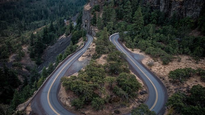 Winding mountain road from above