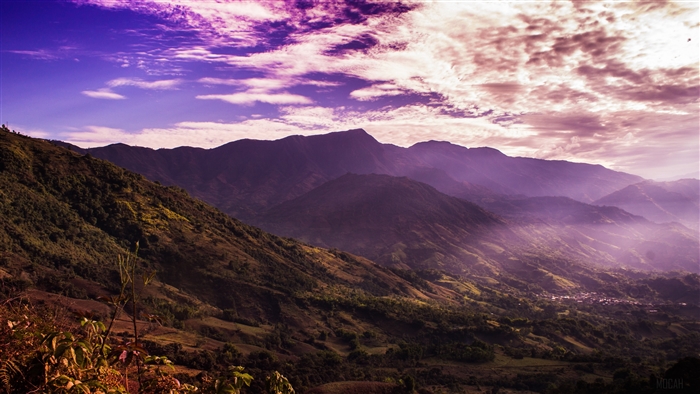 Mountains and sky with purple clouds 4K