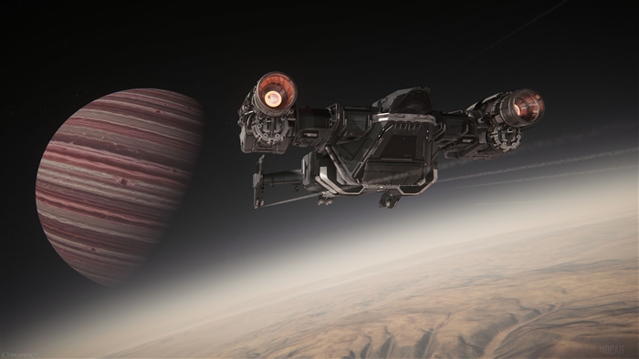 Star Citizen ship flying near a planet