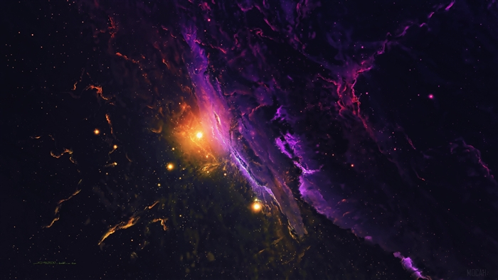 Purple and Orange Nebula in Space 4K