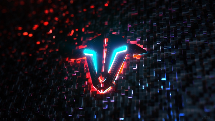 Blue Glowing V-Shaped Symbol on Textured Background 4K