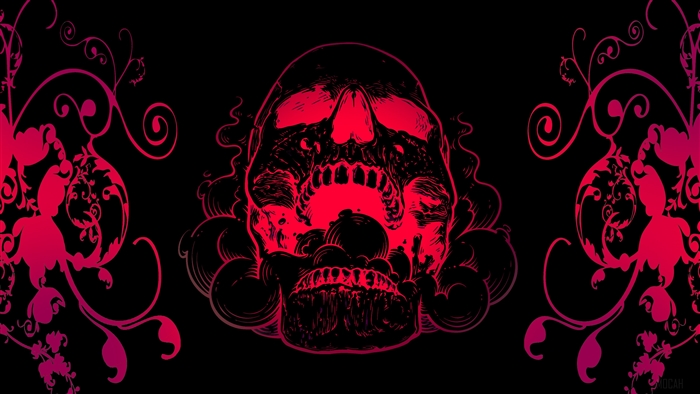 Red Skull with Floral Ornaments 4K