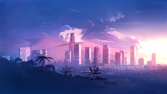 Los Angeles skyline at sunset 4K
