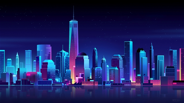 New York City Skyline at Night in Minimalist Style 4K