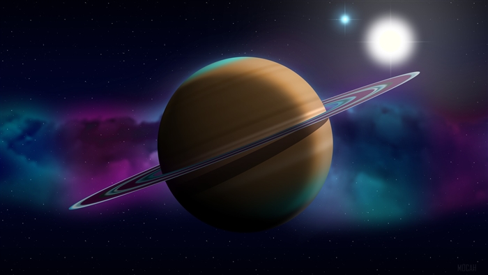 Saturn-like planet with rings in space
