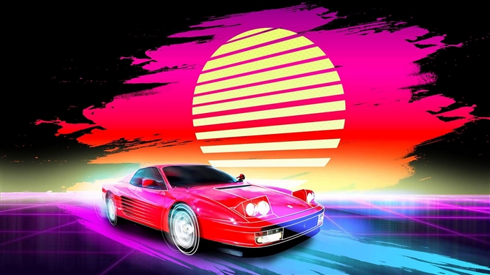 Red Retro Sports Car Artwork 4K