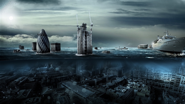Drowned Cityscape with Ship and Construction