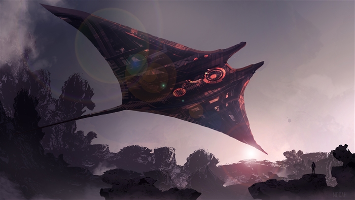 Futuristic Spaceship over Rocky Landscape 4K