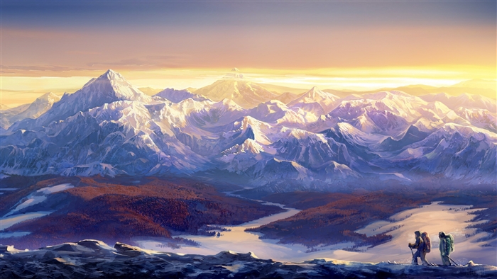 Hikers in Snowy Mountains 4K