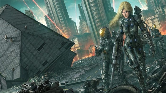 Futuristic Cyborgs in a Destroyed City 4K