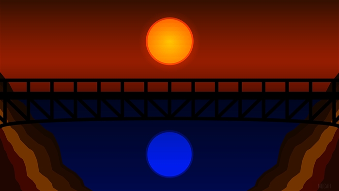 Bridge over water with two suns