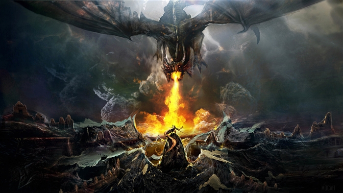 Dragon Throwing Fire On Warrior