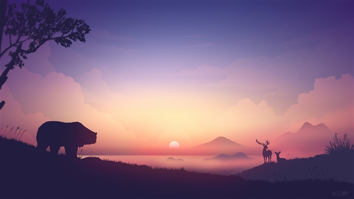 Bear and Deer Silhouette at Sunrise