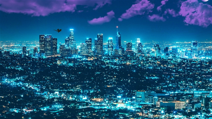 Los Angeles Cityscape at Night with Fantasy Element 4K