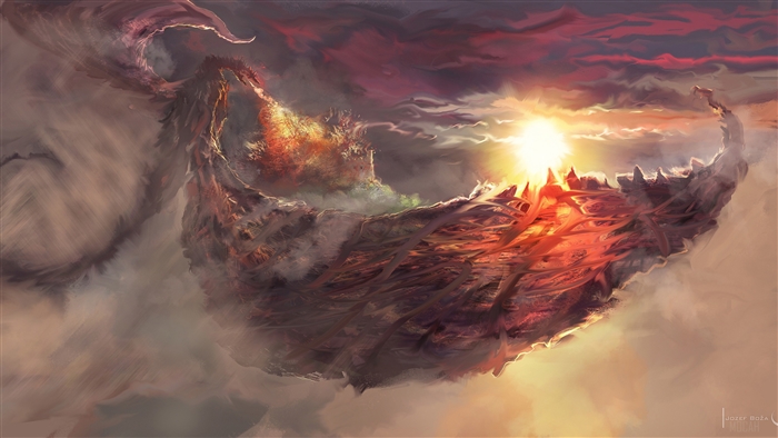 Dragon breathing fire in the sky 4K