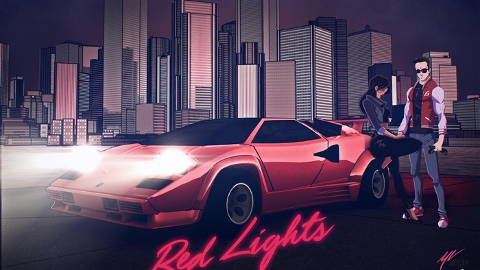 Girl and Boy with Lamborghini Countach Digital Art 4K
