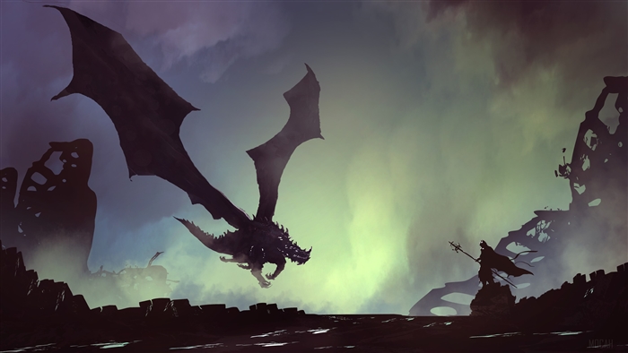 Dragon And Warrior Painting Fantasy