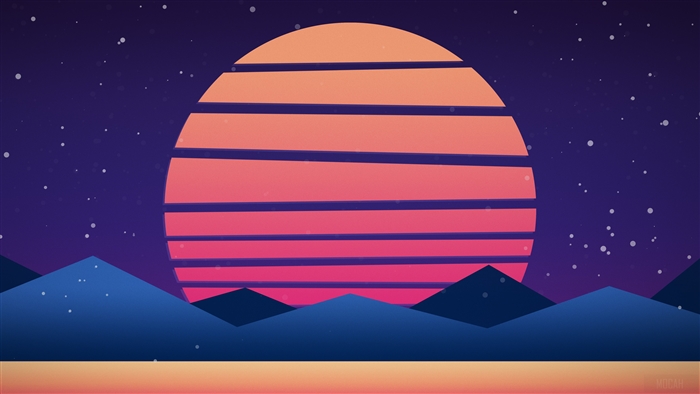 Retrowave Sunset Over Mountains 4K