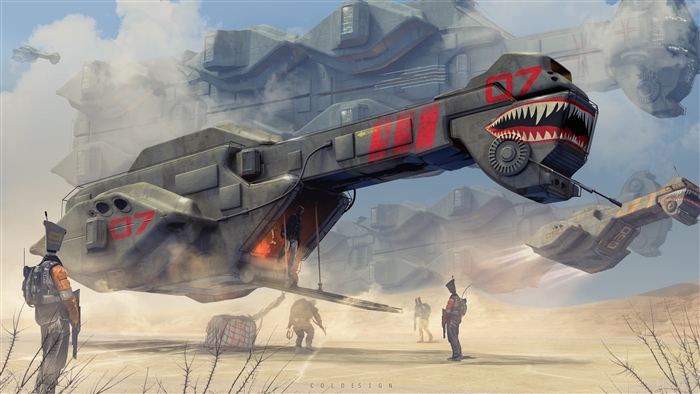 Futuristic Spaceships in a Desert Landscape 4K