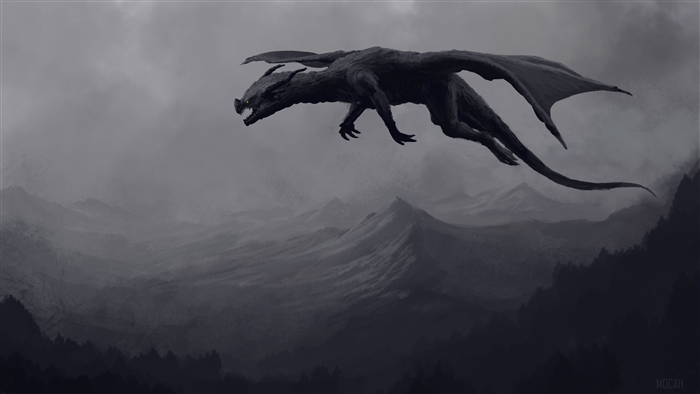 Giant Black Dragon Flying Over Mountains 4K