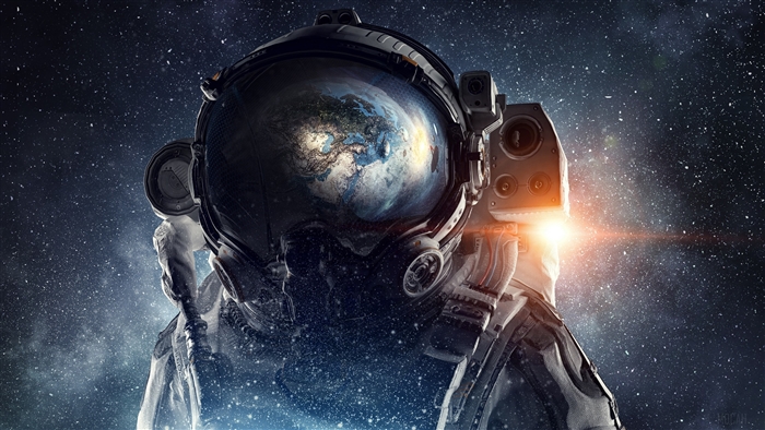 Astronaut in Space with Earth Reflection 4K