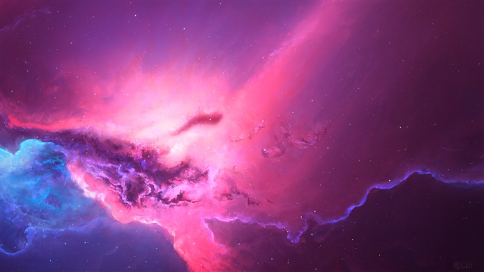 Vibrant Pink and Red Nebula in Space 4K