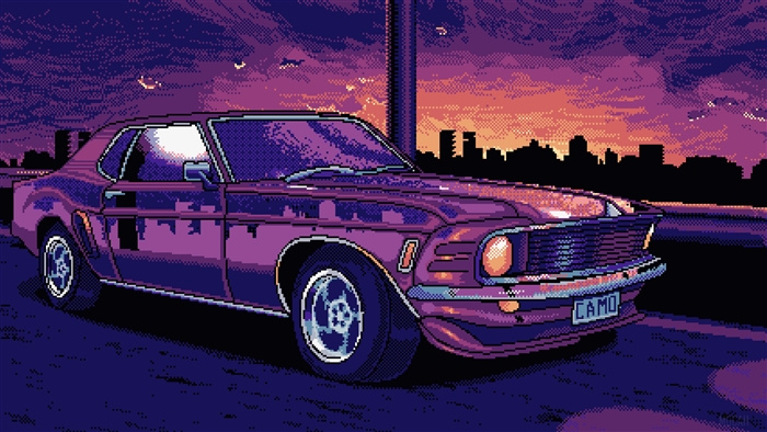 Pixel Art Mustang at Sunset