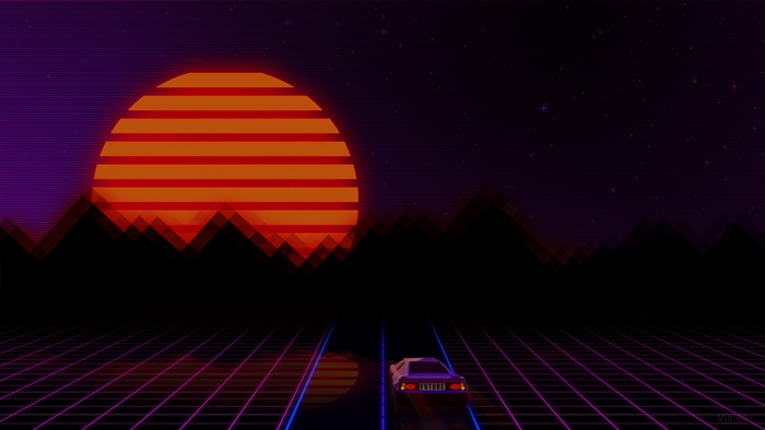 Retrowave City Artistic Car 4K