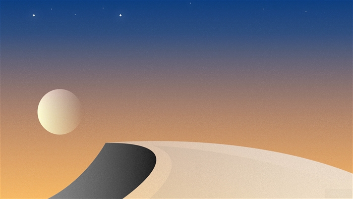 Minimalist desert landscape with moon and stars