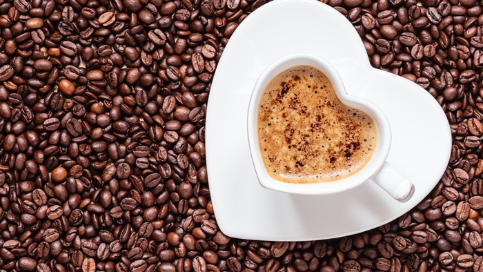 Heart-Shaped Coffee Cup with Coffee Beans 4K