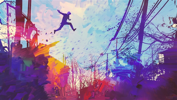 Man jumping roof abstract illustration 4K