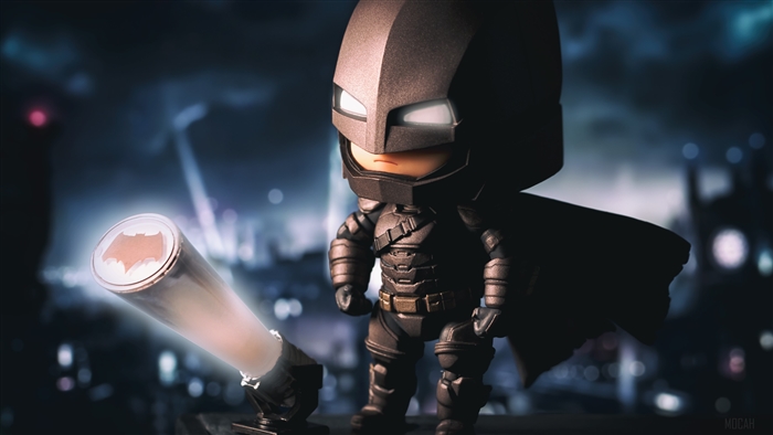 Batman toy with Bat-Signal in 4K
